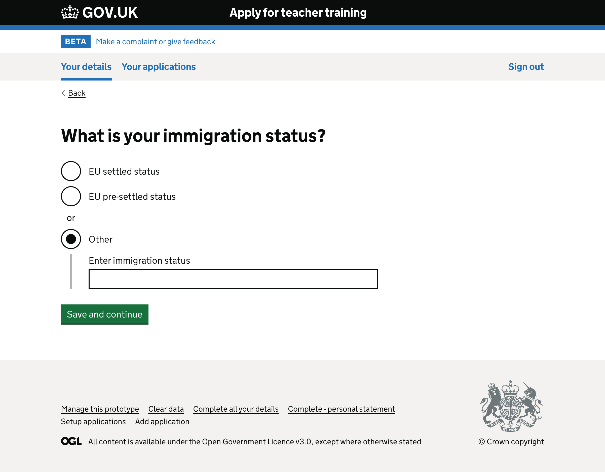 Screenshot of visa or immigration status page showing three radio button options for European economic area users