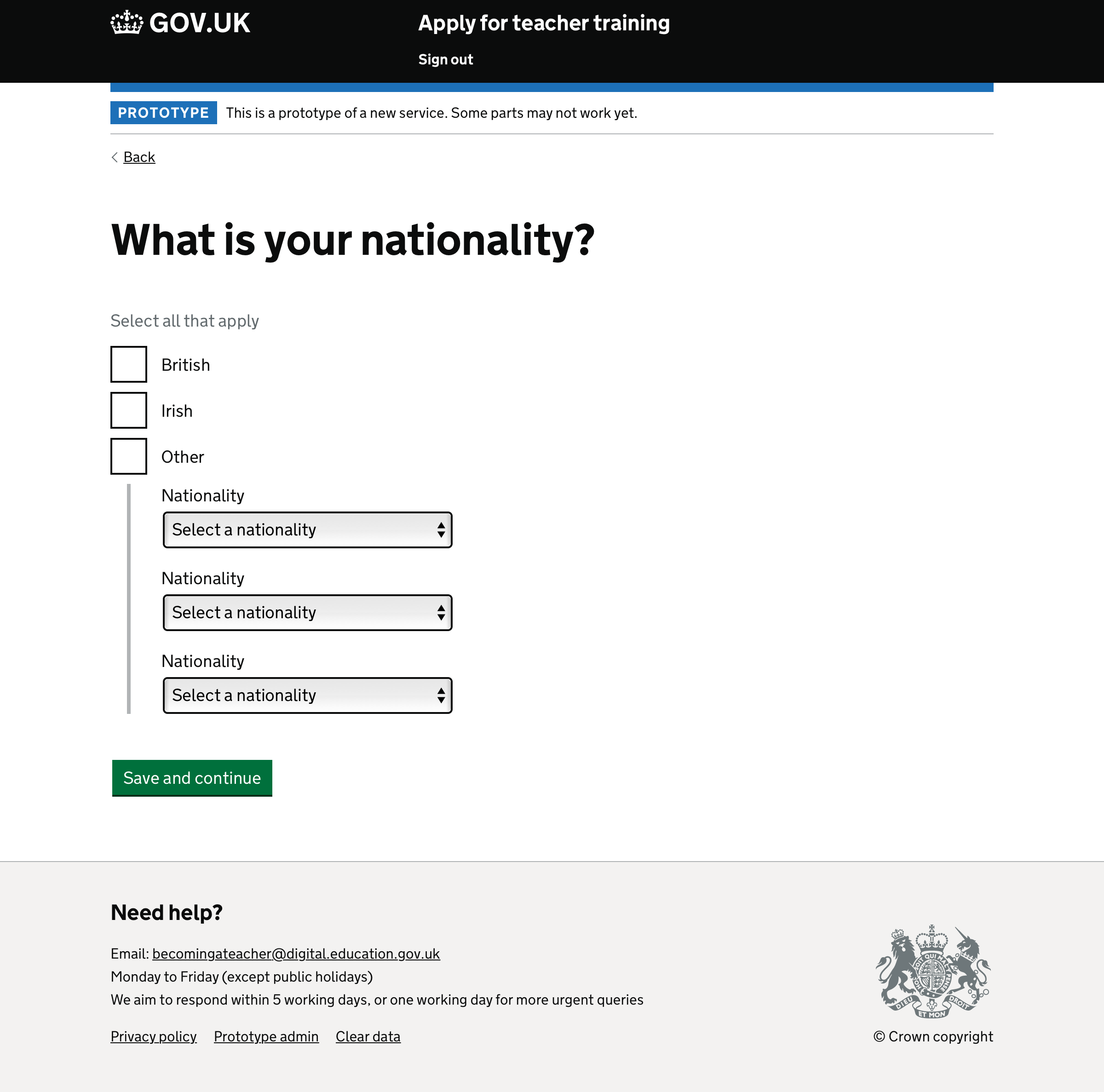 Nationality question with JavaScript disabled.