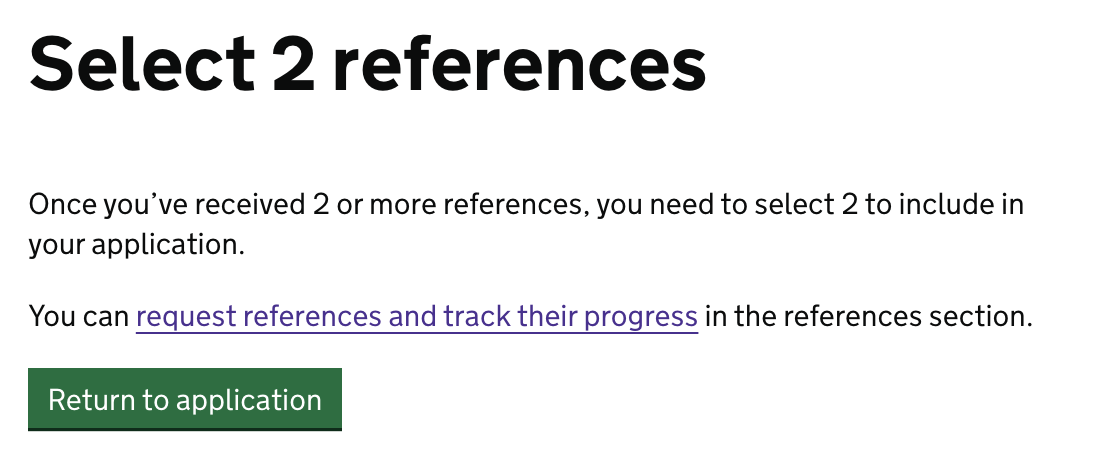 Screenshot of ‘Select 2 references’ guidance.
