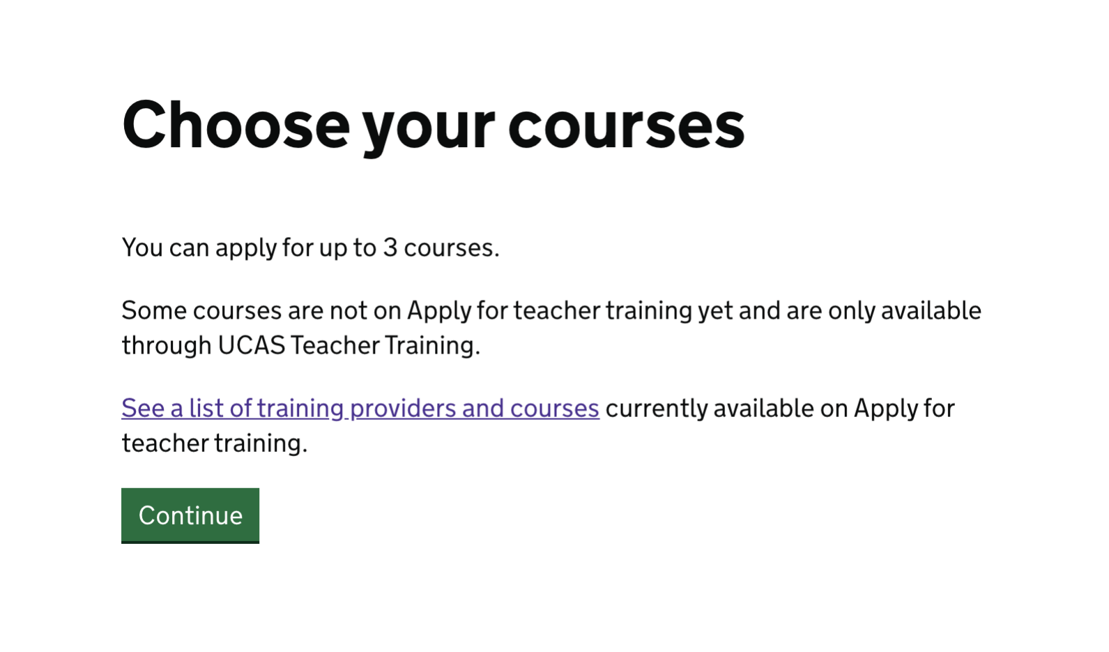 Screenshot of 'Choose your courses' page.