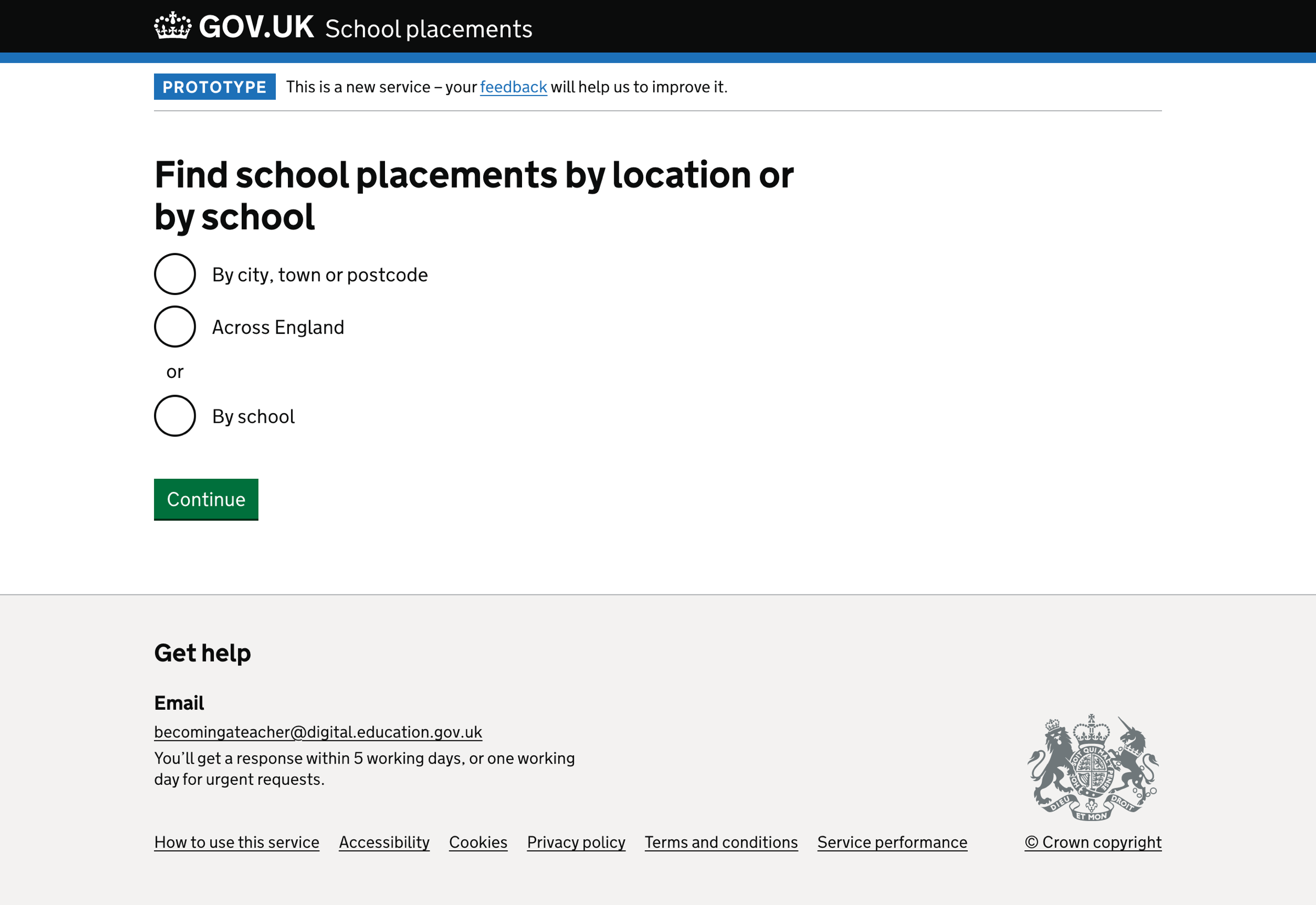 Image showing find school placements by location or by school page