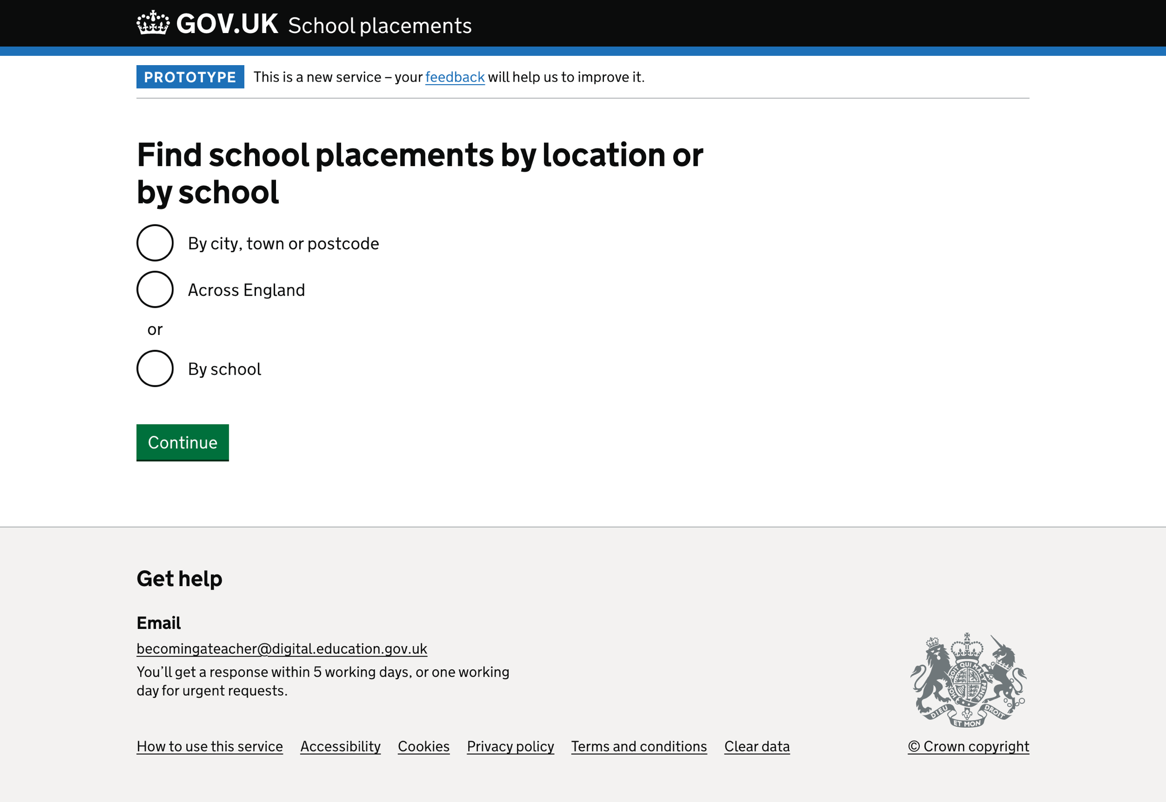 Image showing find school placements by location or by school page
