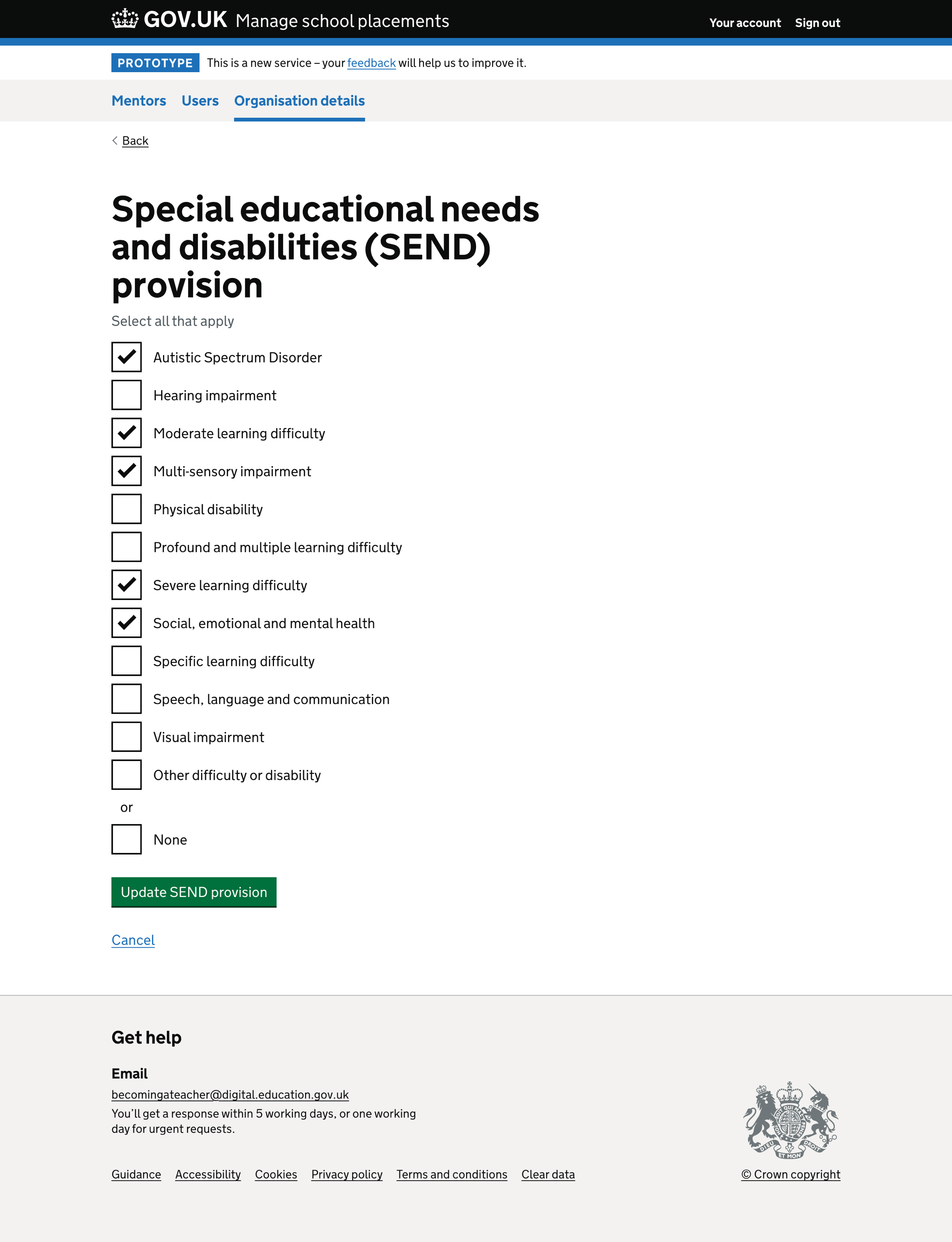 Image showing the organisation special educational needs and disabilities provision question
