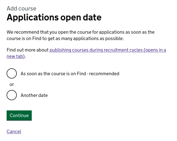 Screenshot of applications open date question