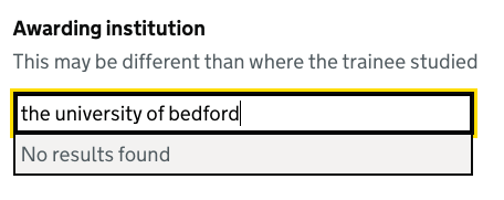 Before: a search for ‘the university of bedford’ returns no results.
