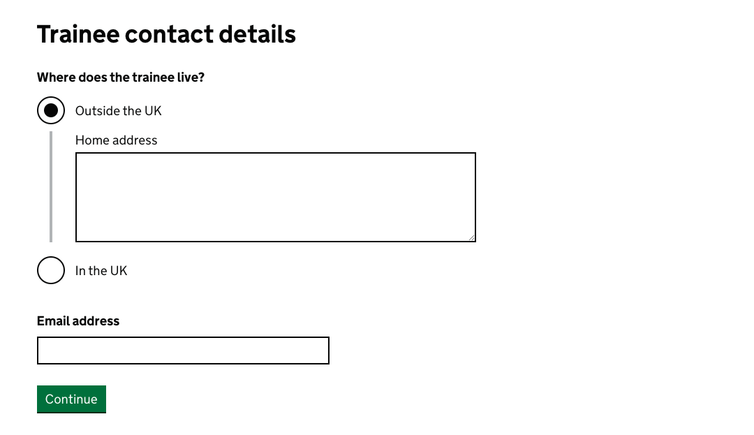 A screenshot of a form asking for an international address using a textarea.