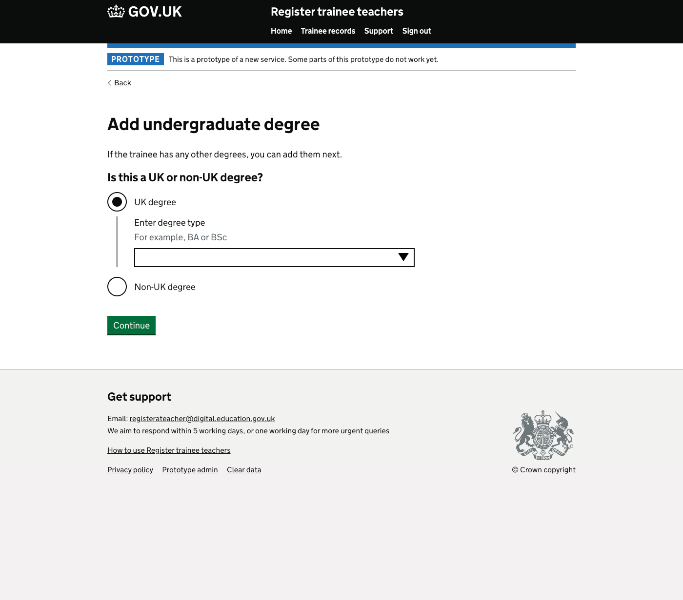 Screenshot of Add undergraduate degree - UK degree