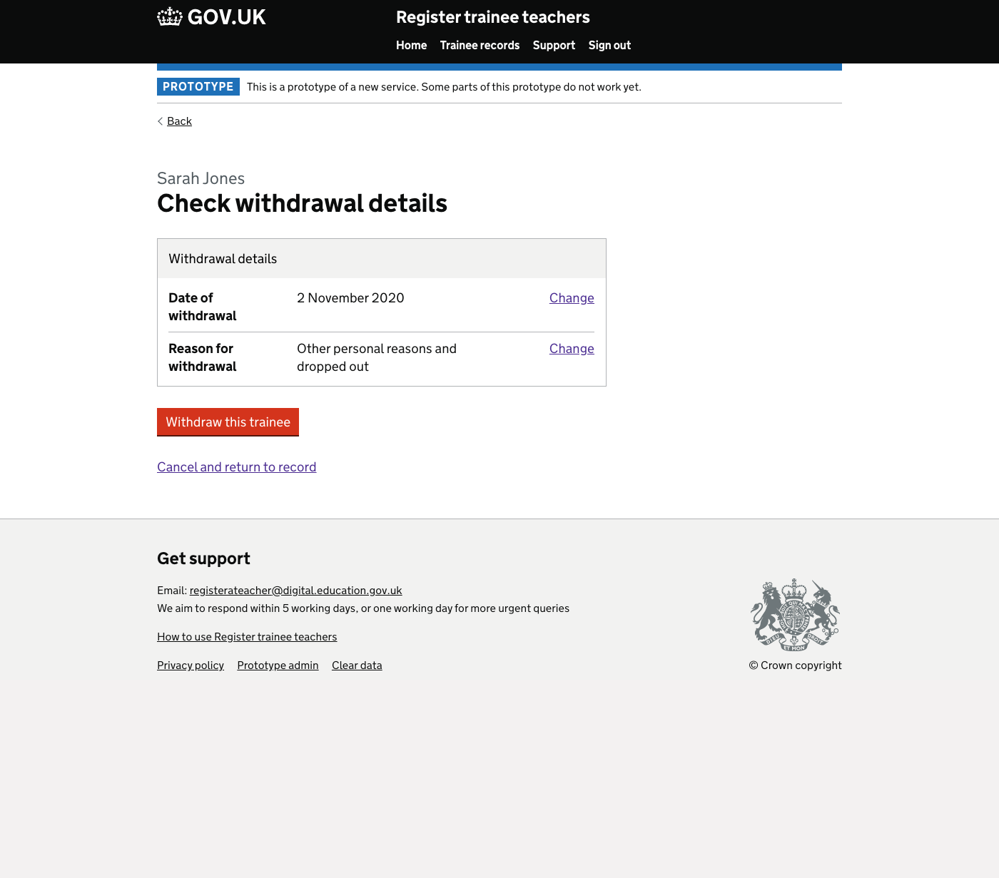 Screenshot of Check withdrawal details