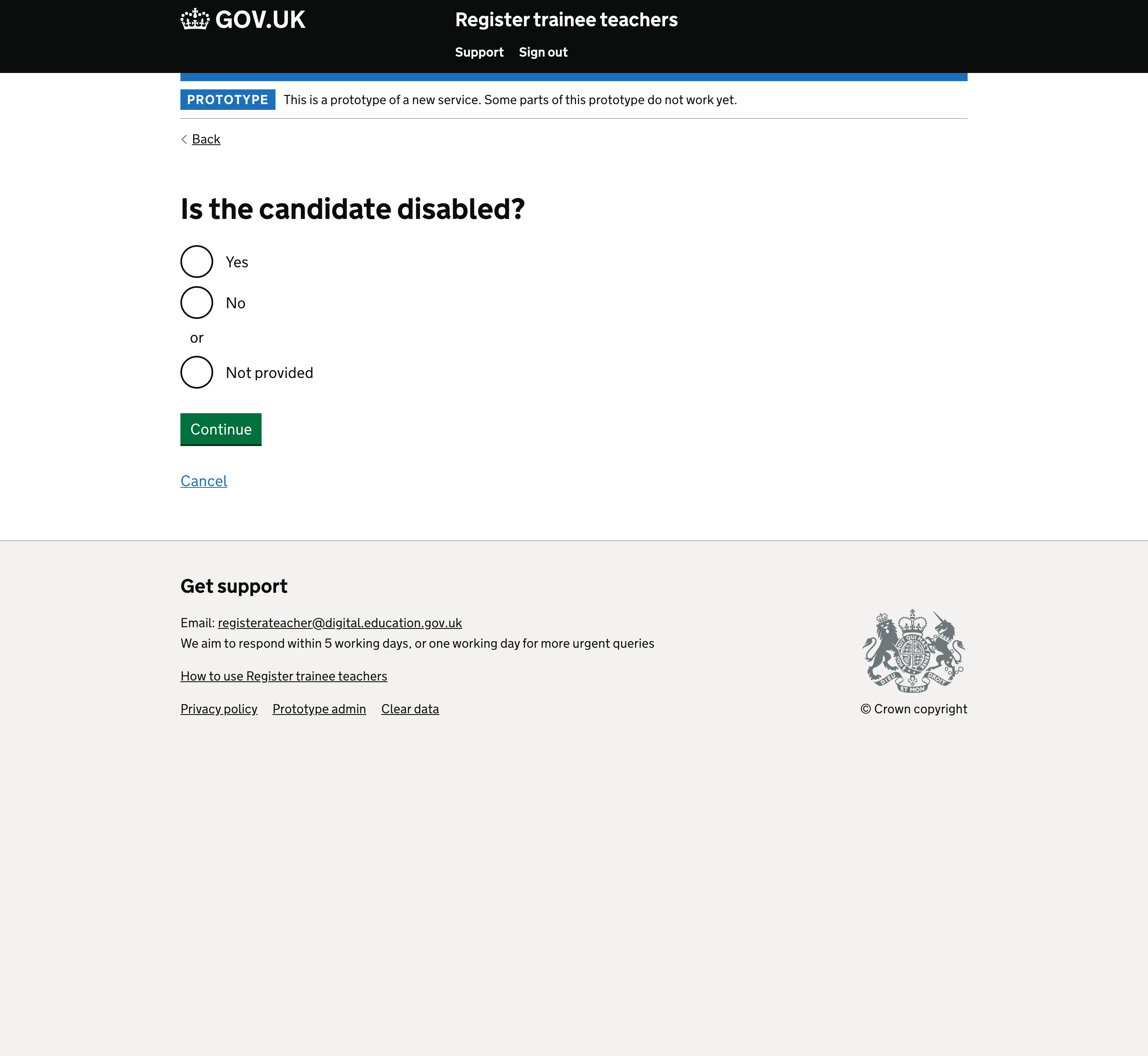 Screenshot of Is the candidate disabled?