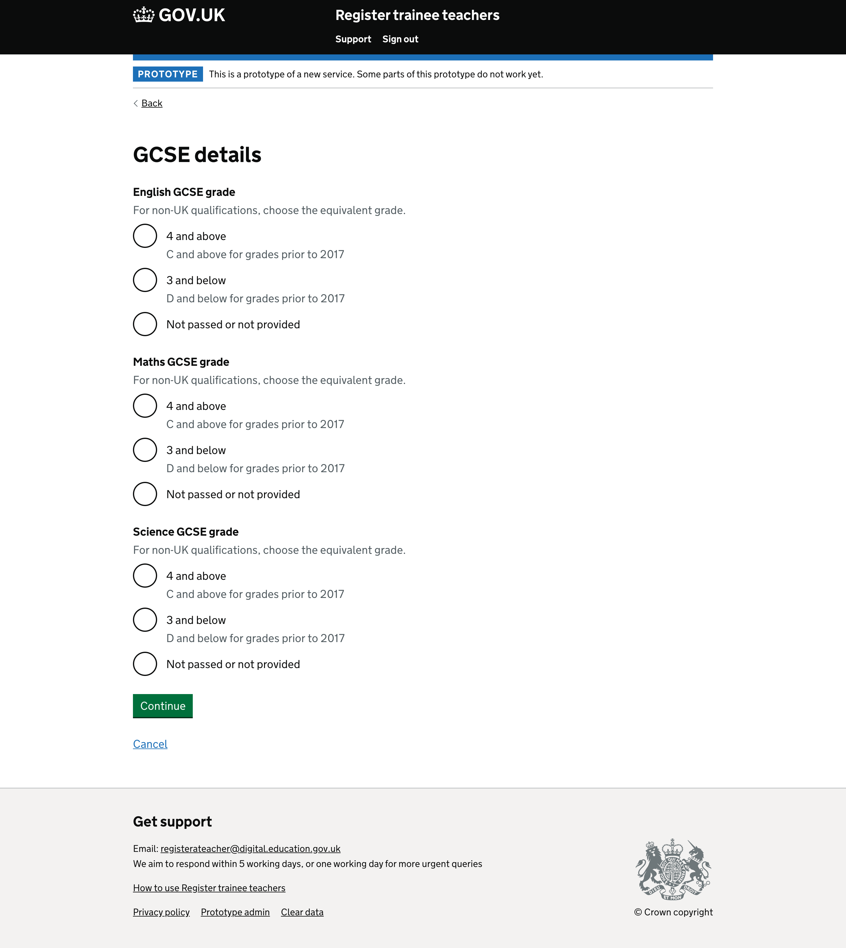 Screenshot of GCSE details