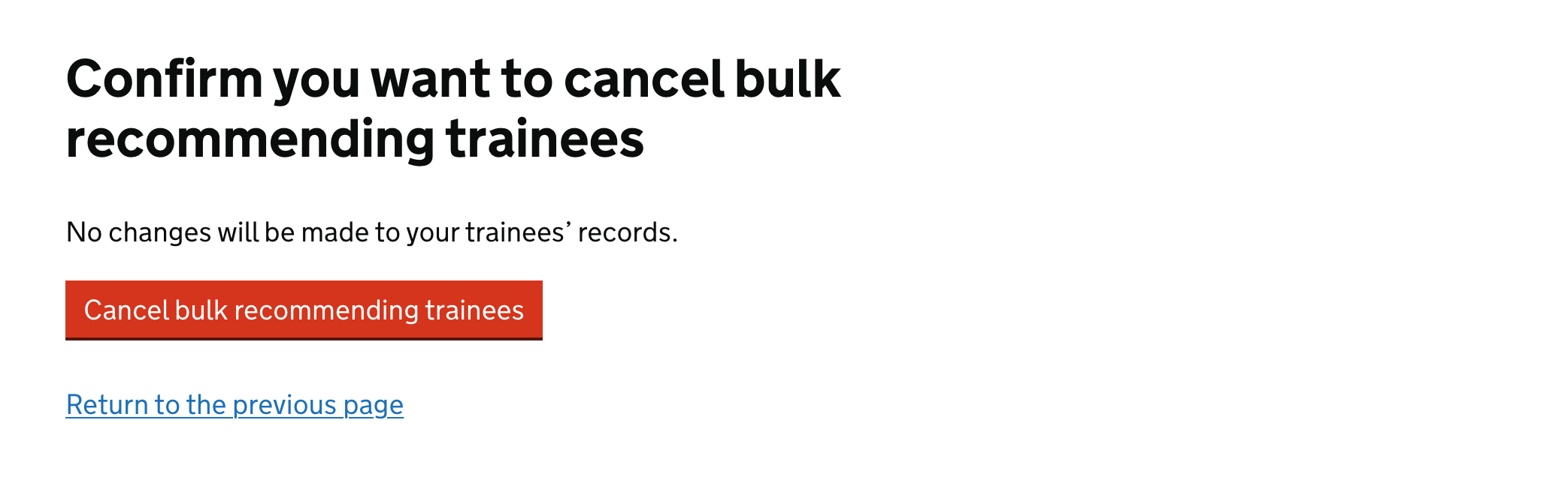 Screenshot of Cancel changes confirmation page