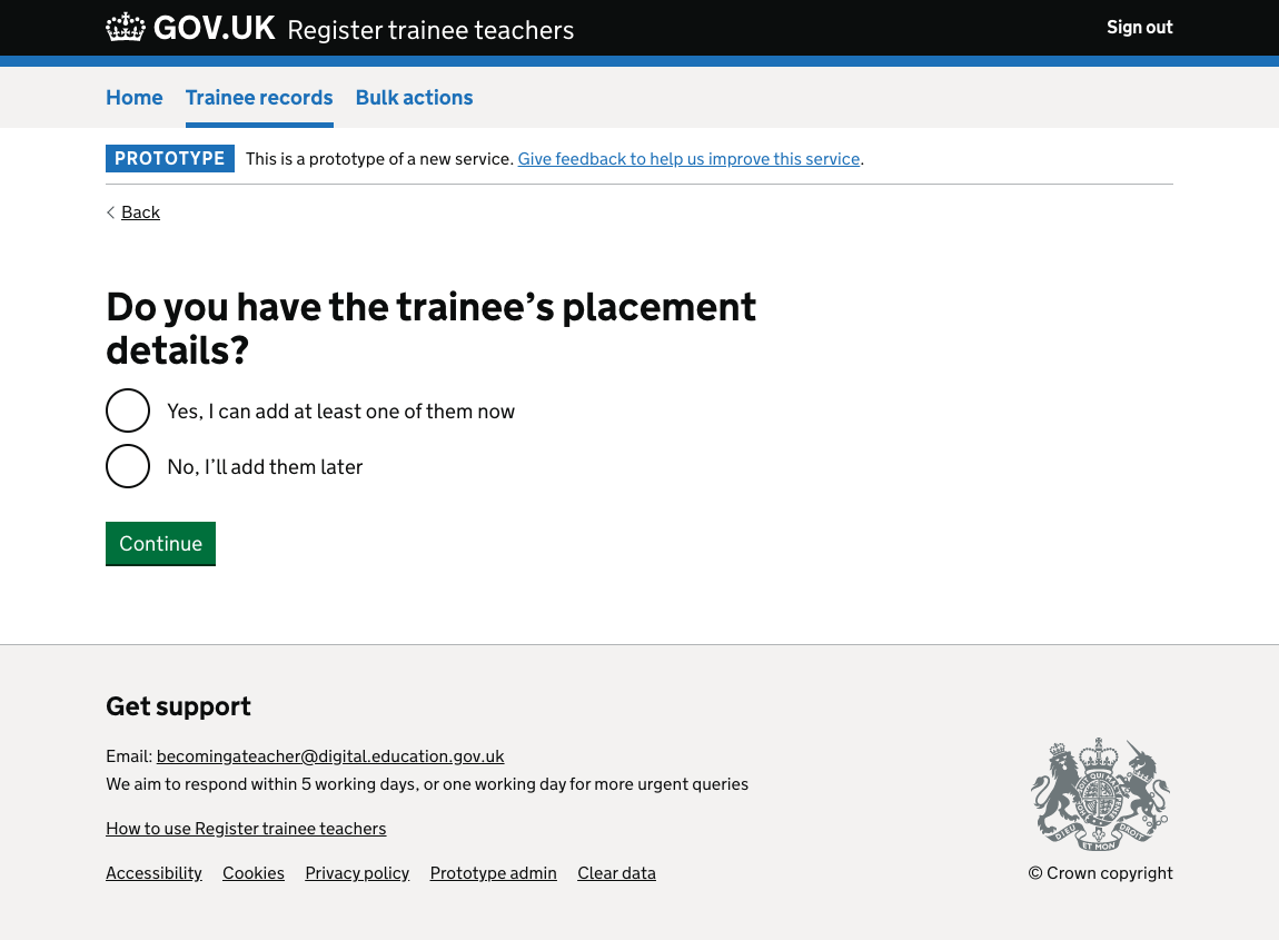 Do you have the trainee’s placement details?