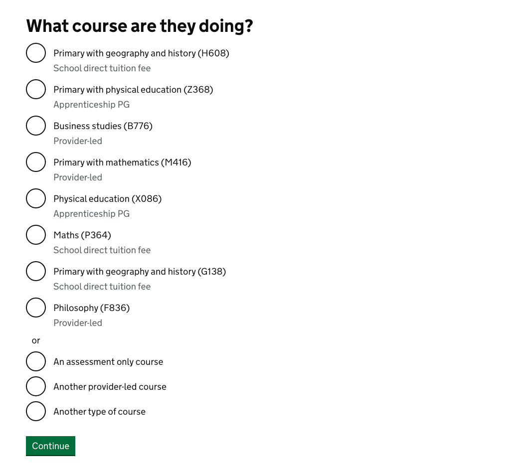 Screenshot of Asking for a publish course