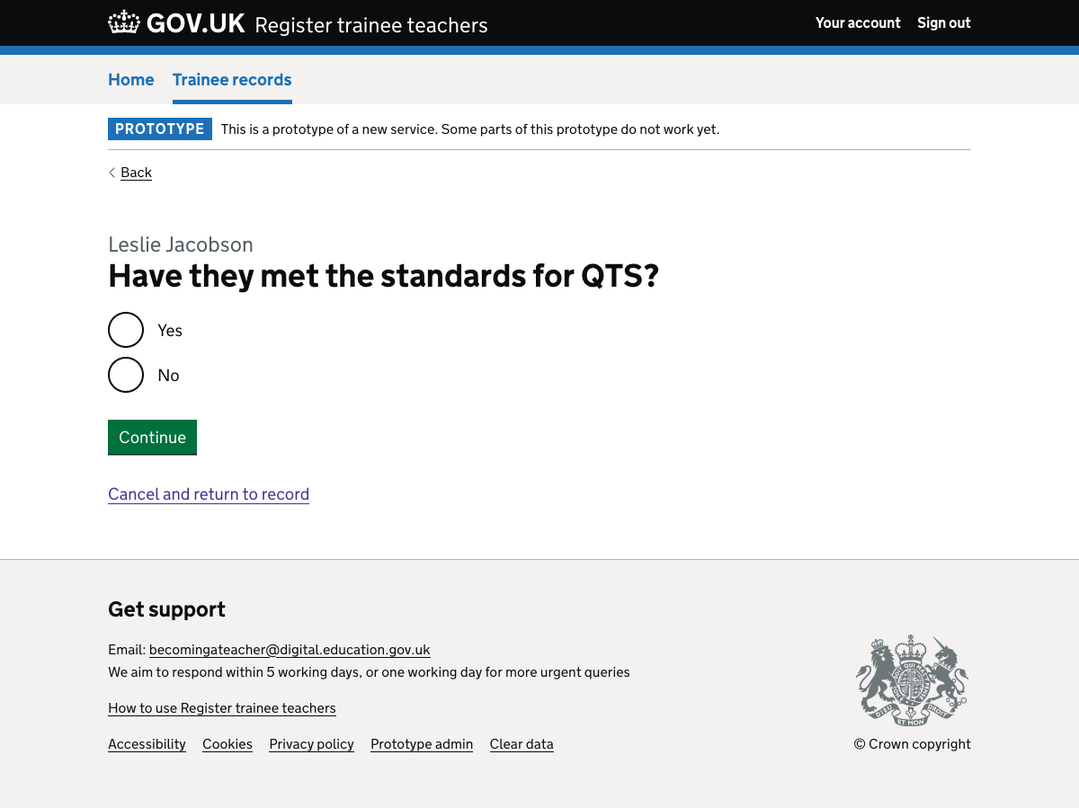 Screenshot of Have they met the standards for QTS?