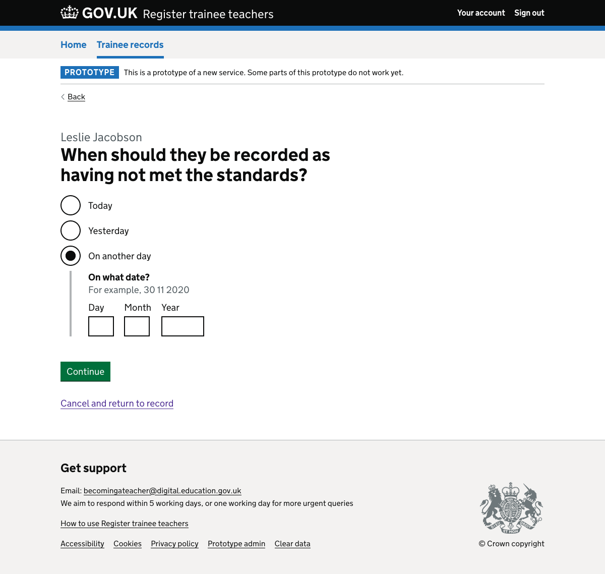 Screenshot of When should they be recorded as having not met the standards?