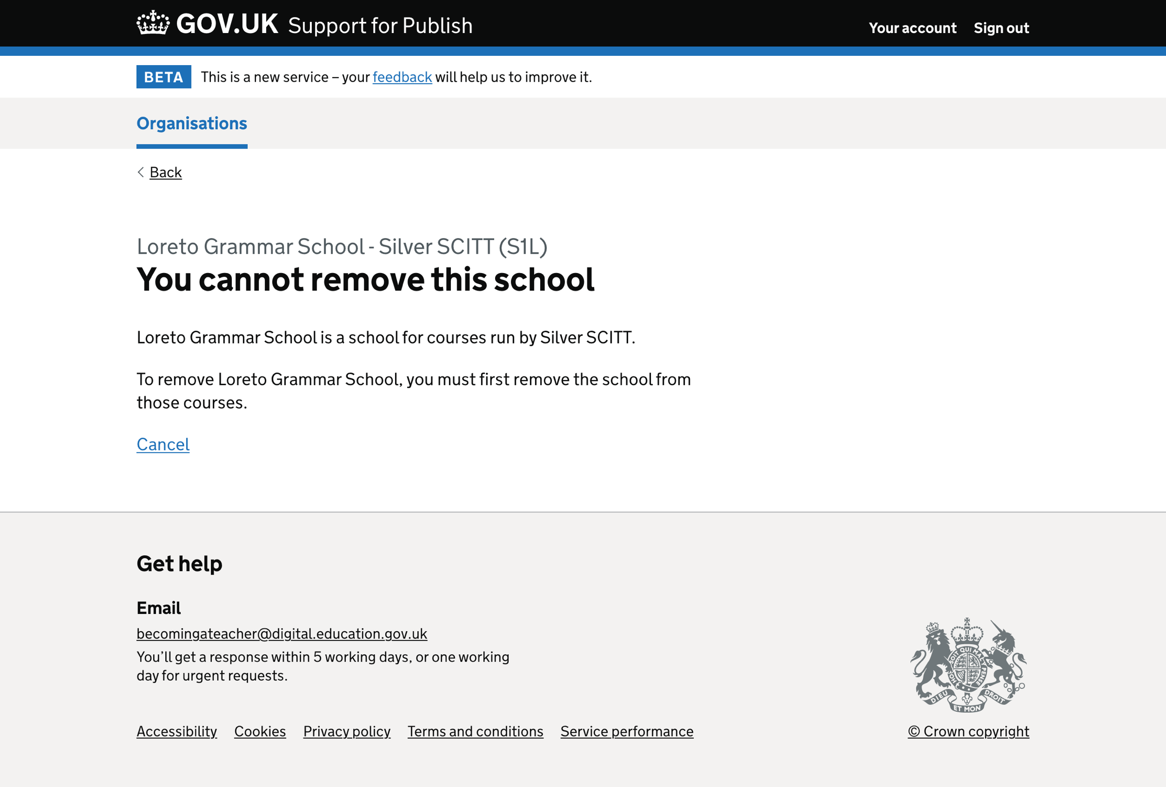 Screenshot of School cannot be removed