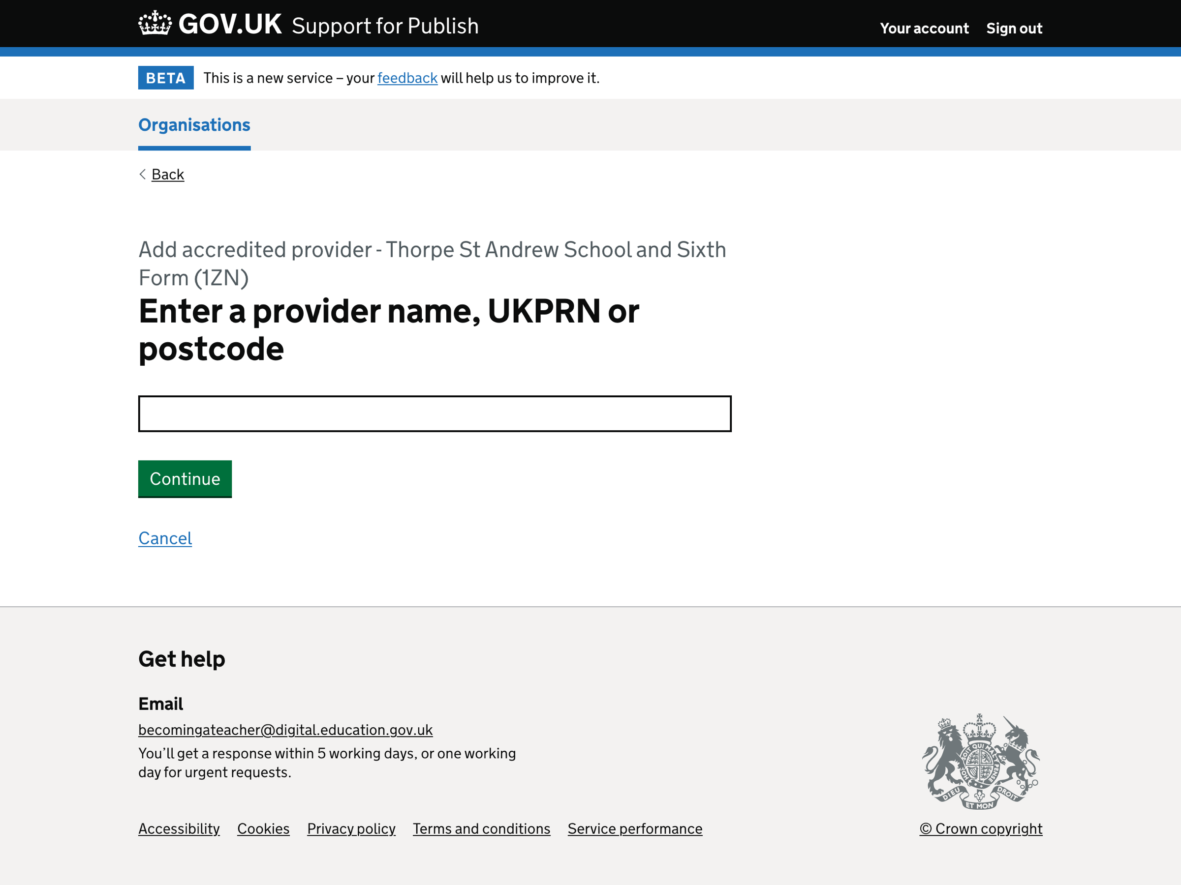 Screenshot of Find an accredited provider