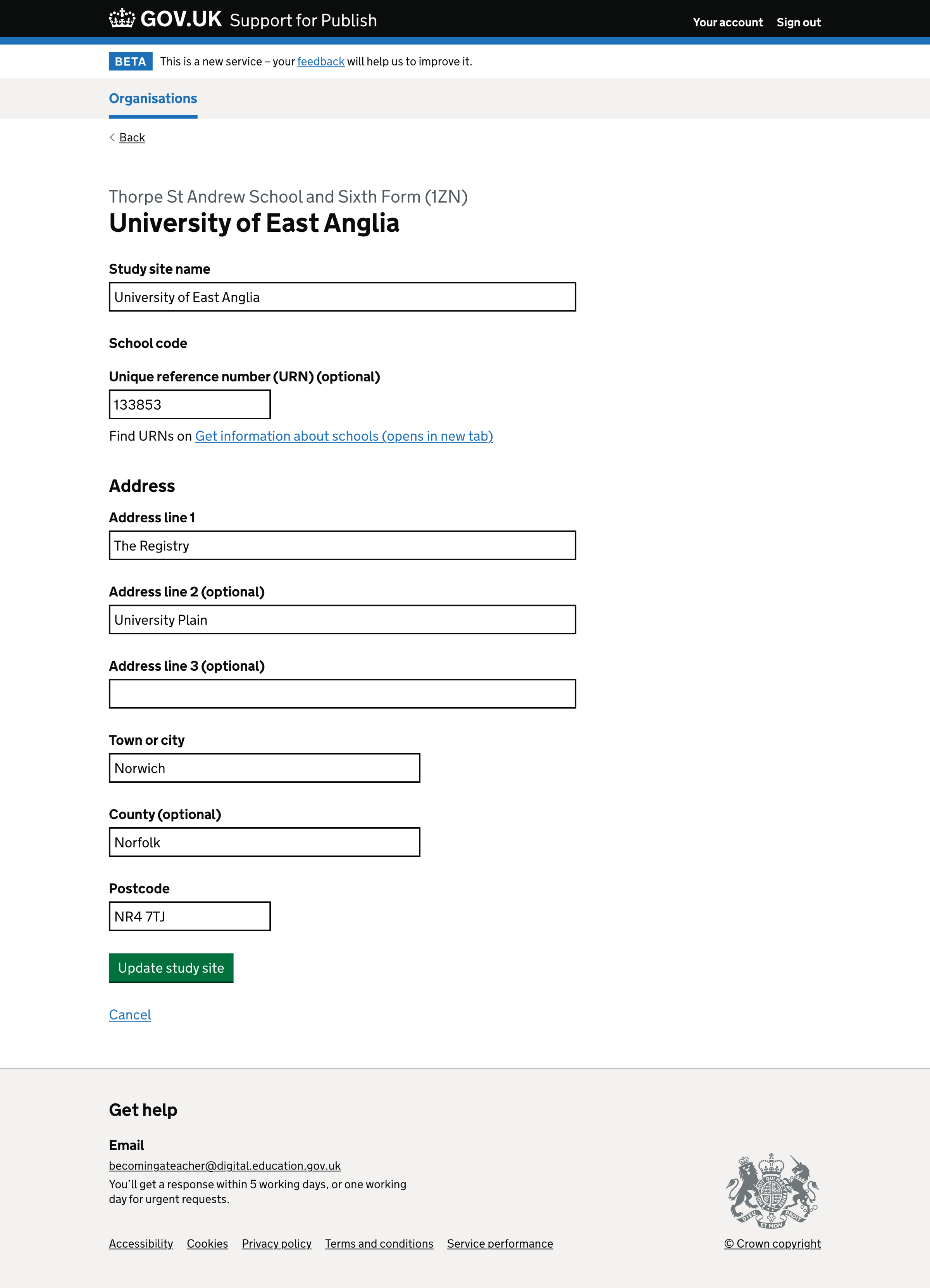Screenshot of Adding a study site manually